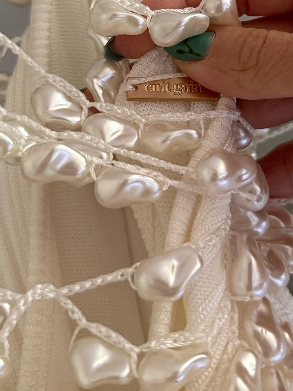 Cult Gaia Oliviana Faux Pearl Adorned Knit Mini Dress Off White - Picture 12 of 15